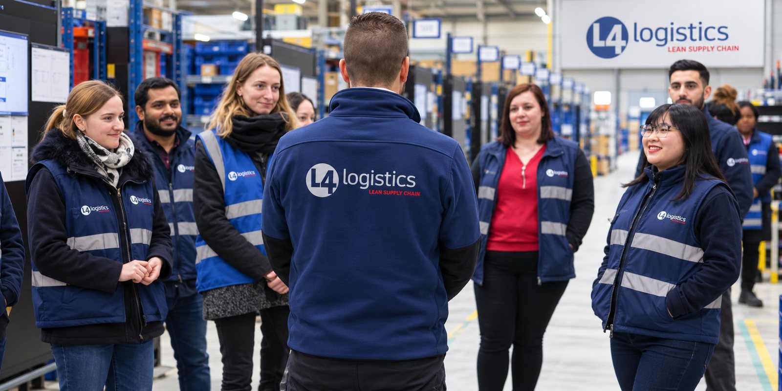 Équipes L4 Logistics réunies dans un entrepôt